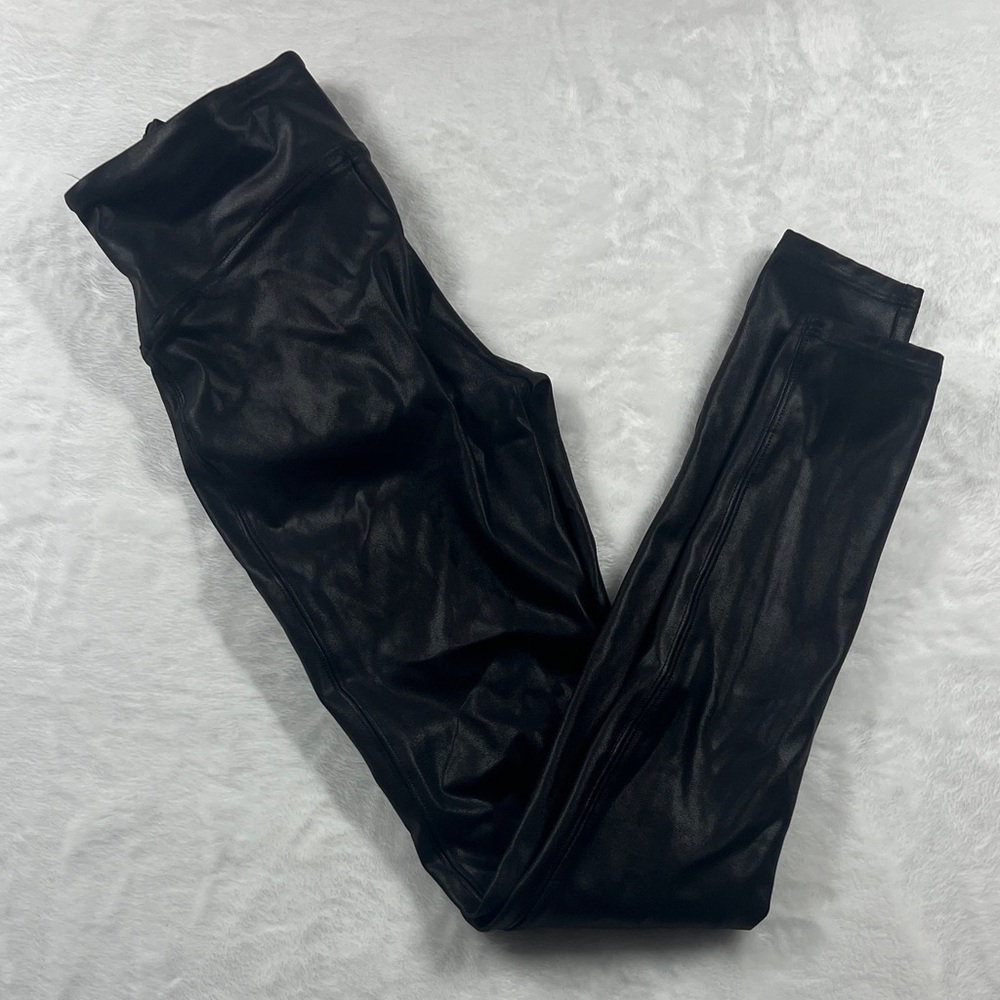 Spanx Black Faux Leather Leggings Moto full‎ length size 0/2